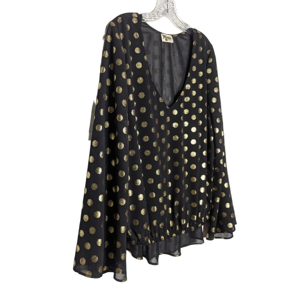 Show Me Your‎ Mumu black with gold polka dots long bell sleeves Flowly Tunic L - Picture 3 of 11